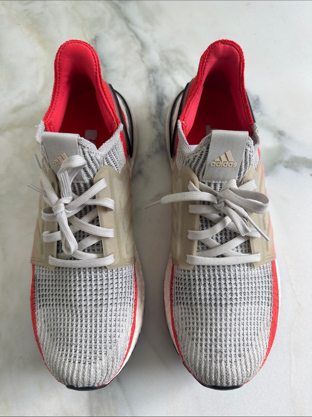 adidas Men’s Gray Knit Sneakers with Red Lining